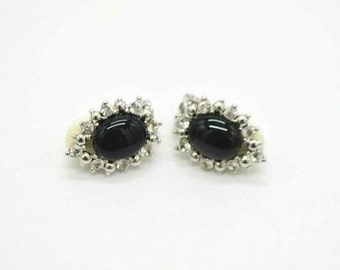 Jackie Kennedy Silver Clipon Earrings with Black Stones by Camrose and Kross for Anniversary Gift or Birthday Gift for Her - 334