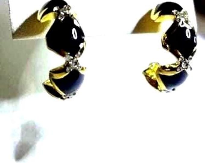 Audrey Hepburn Navy Blue and Gold Pierced Earrings by Camrose Kross Gift for Her Anniversary or Birthday - AH104