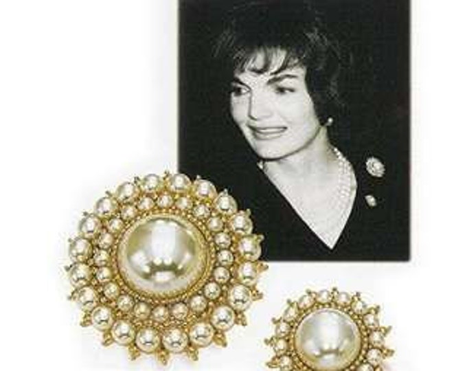 Jackie Kennedy Pearl Pin SET - 2 Gold Plated Pearl Pins - 151