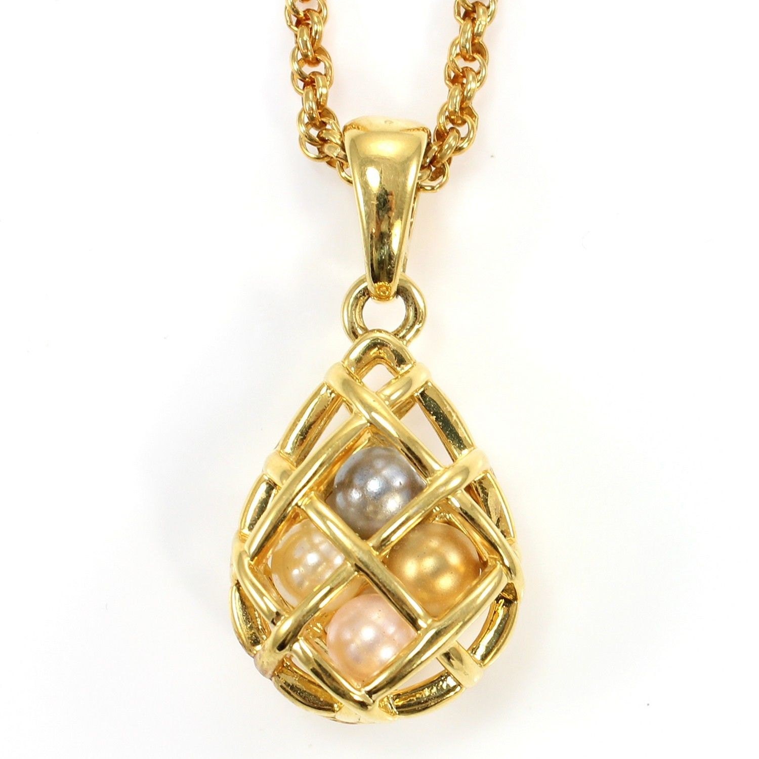 Joan Rivers Necklace Caged Egg Pendant with Simulated Pearls S1823