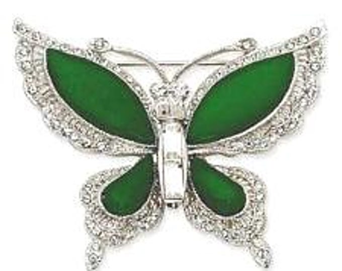 Jackie Kennedy Vintage Butterfly Brooch JBK  Silver Pin with Green Stones by Camrose Kross Gift for Her Anniversary - 046a
