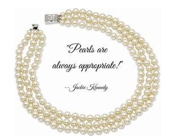 MOTHER'S DAY GIFT Jackie Kennedy Triple Strand Pearl Necklace Silver Clasp 3 Strand Pearls for Anniversary or Birthday Gift for Her - 497a