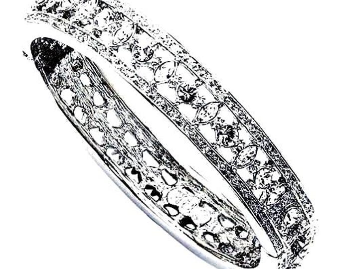 JBK Crystal ENGAGEMENT BRACELET Jackie Kennedy Silver Bangle Bracelet with Crystals Size 7 by Camrose Kross Gift for Her -  127e