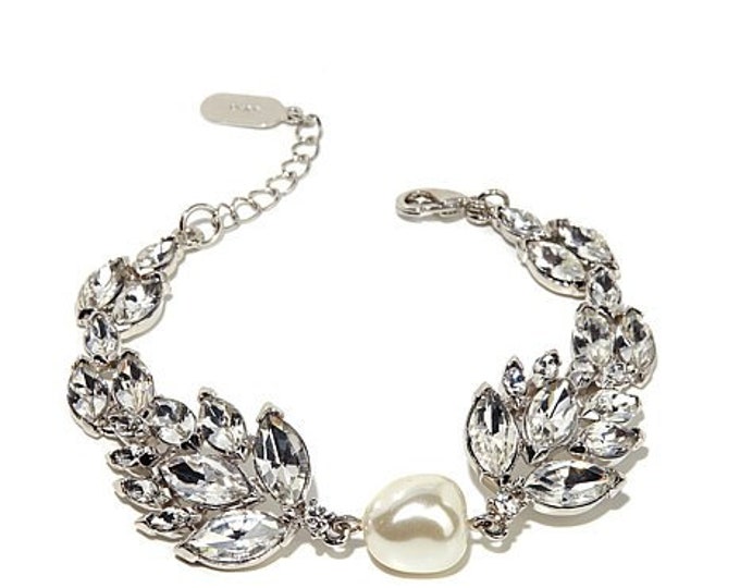 Audrey Hepburn Crystal Bracelet in Silver with Pearl Center by Camrose and Kross