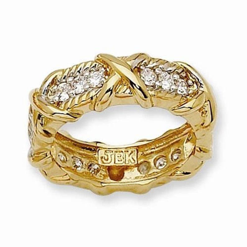 Jackie Kennedy Gold Eternity Band Ring with Clear Crystals by Camrose and Kross for Wedding Anniversary or Birthday Gift for Her image 1