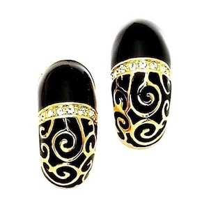 Camrose Kross Jackie Kennedy Black Enamel Gold-Plated Earrings