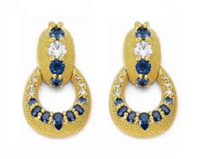 Jackie Kennedy Earrings - Gold with Blue and Clear Stones - Pierced - #179