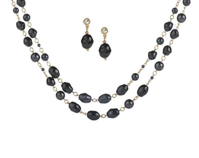 JBK Black Pearl JEWELRY SET Jackie Kennedy Black Pearl Necklace and Earrings Set by Camrose Kross Gift for Her Birthday or Gift for Woman