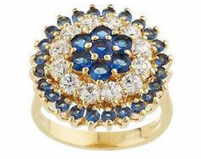 Jackie Kennedy Blue and Gold Ring with Clear Stones by Camrose and Kross for Wedding Anniversary or September Birthday Gift for Her