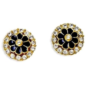 Jackie Kennedy Blue Pierced Earrings JBK Round Gold and Blue Earrings with Stones by Camrose Kross Gift for Her Anniversary or Birthday 257