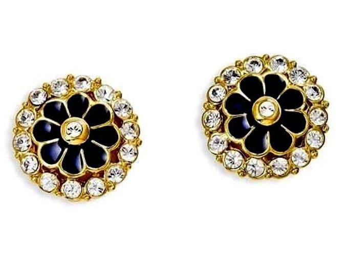 Jackie Kennedy Blue Pierced Earrings JBK Round Gold and Blue Earrings with Stones by Camrose Kross Gift for Her Anniversary or Birthday 257