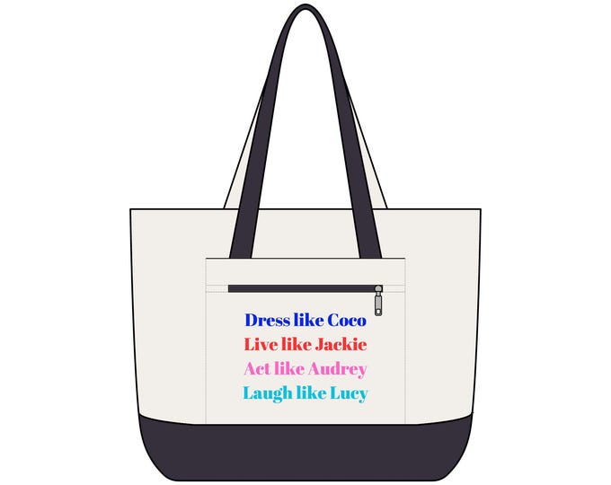 Jackie Kennedy Canvas Tote: 2-Tone, Double Handles, Zippered Outside Pocket and Top