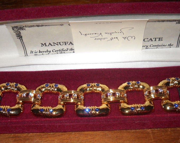 Jackie Kennedy Blue and Gold Square Link Bracelet by Camrose and Kross for Wedding Anniversary or September Birthday Gift for Her - 84