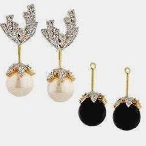 JBK ANNIVERSARY EARRINGS Jackie Kennedy Changeable Black and White Pearl Pierced Earrings by Camrose Kross for Anniversary Gift for Woman 7a