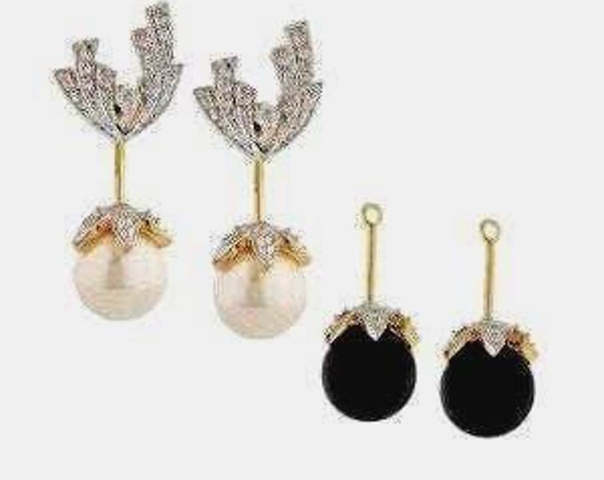 JBK ANNIVERSARY EARRINGS Jackie Kennedy Changeable Black and White Pearl Pierced Earrings by Camrose Kross for Anniversary Gift for Woman 7a
