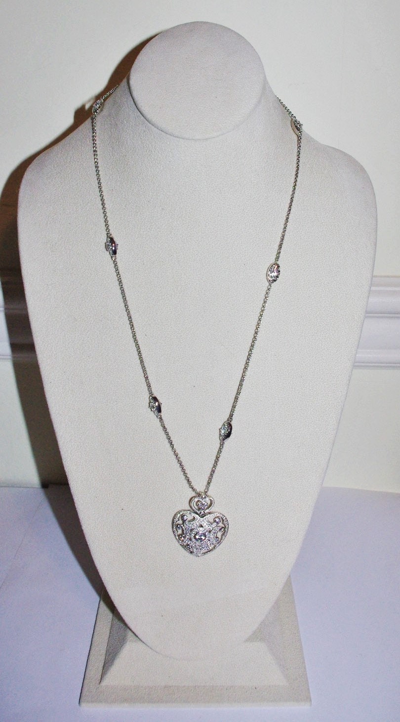 Joan Rivers Heart Necklace Rhinestone Heart Enhancer Silver Tone S1328