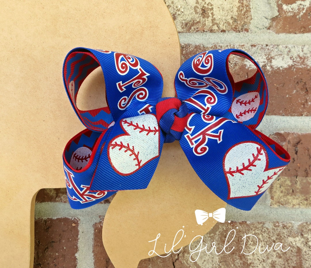 Rangers Baseball Bow, Baseball Bows, Team Spirit Bows, Springtime Bows