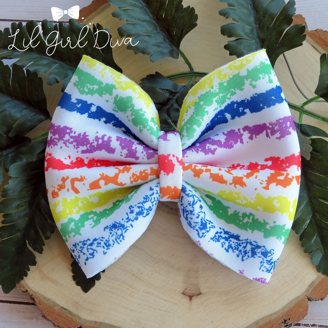 Rainbow Striped Scuba Fabric Bow Solid Puffy Bow Clips Scuba Etsy