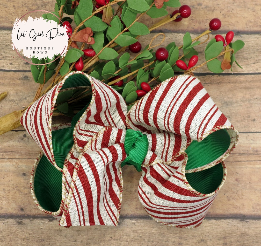 Candy Cane Christmas Bow, Burlap Hair Bows, Christmas Bows, Girl
