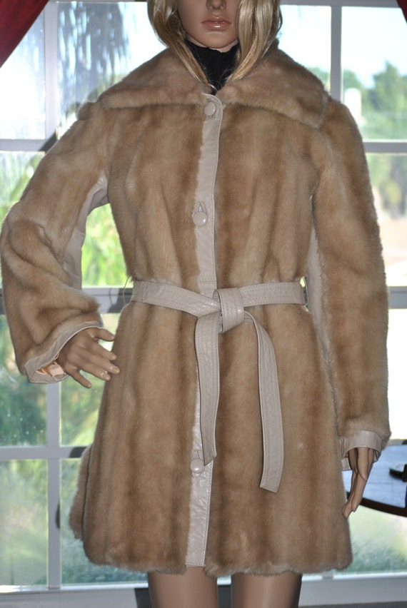 60’s-70’s Mod Blonde Faux Mink and Real Leather Co