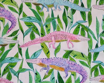 Alligator Tea Towel - cotton tea towel with loop and colorful alligator pattern