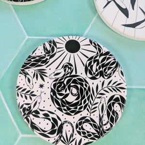 Ceramic Coaster - Black and White Snakes