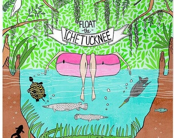 Ichetucknee River Art Print – North Florida Tubing Illustration