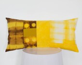 SALE: Yellow and Brown Shibori Pillow Cover- Amber, mustard, canary yellow, brown hand dyed patchwork cushion, one of a kind bolster pillow