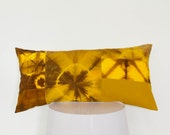 Hand dyed Cushion Cover- Amber, canary yellow, and brown hand dyed patchwork pillow, one of a kind tie dye bolster pillow