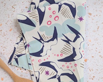 Swallowtail Kites Tea Towel - cotton dish towel with loop and colorful bird design