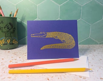 Gator Card - Gold foil on blue - Alligator card