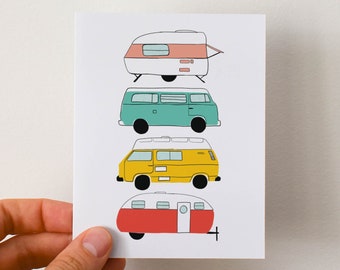 Blank Card - Retro Campers - Moving Card - Retirement Card - Going Away Card - Goodbye Card