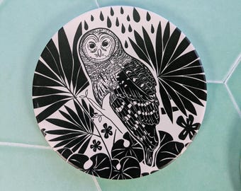 Ceramic Coaster - Black and White Barred Owl