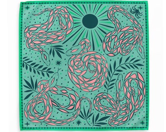 Snake Bandana - turquoise and Pink; pink and royal; white and black - cotton bandana