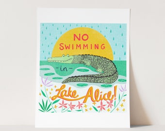 No Swimming in Lake Alice - 11"x14" Art Print - Gainesville, Florida alligator