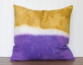 CLEARANCE SALE: Dip-dyed Throw Pillow Cover- 16"x16" Purple and Mustard Pillow, color block pillow, Decorative Throw Pillow Cover