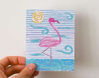 Blank Greeting Card - Pink Flamingo illustration - Sympathy card - Encouragement Card - Friendship card