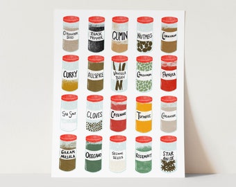 Spice Rack - 11"x14" Art Print - retro spice jars