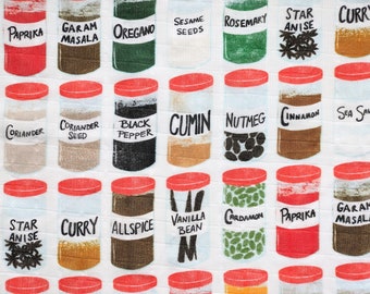 Spices Tea Towel - organic cotton tea towel with vintage spice bottles illustration