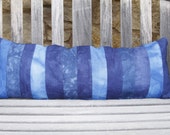 CLEARANCE: Hand Dyed Blue Striped Cushion Cover- 12"x32" lumbar pillow cover with cerulean, cobalt, sky and navy blue hand dyed stripes