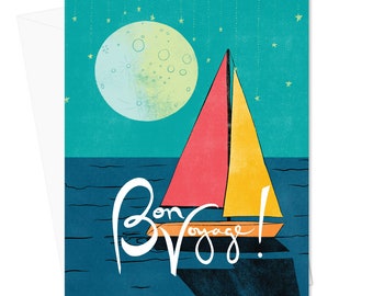 Going Away Card - Bon Voyage - Sailboat - Moving Card - Retirement Card