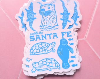 Paddle the Santa Fe River sticker - Otter, manatee, alligators, turtles, fish sticker