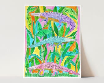 Watercolor Alligators Art Print | 8x10 and 11x14