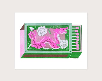 Dragon Matchbox - Risograph Art Print 8.5 x 11 in.