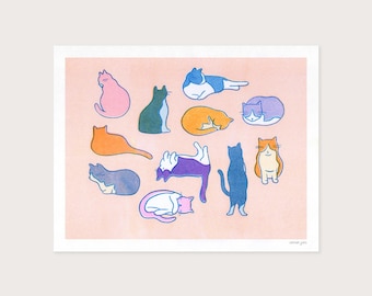 Cat Shapes - Risograph Art Print 8.5 x 11 in.
