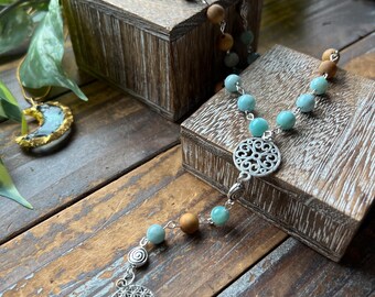 Larimar and Sandalwood Rosary - Attuned to Lemuria - Prayer Beads, Crystals, Mala, Jewelry, Necklace