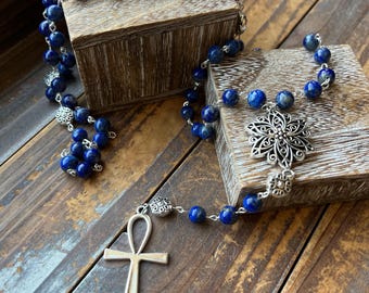 Lapis Lazuli Rosary - Attuned to Goddess Isis - Prayer Beads, Crystals, Mala, Jewelry, Necklace