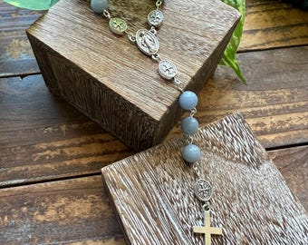 Angelite Mini Rosary / Pocket Rosary - Attuned to Mother Mary, Crystals, Prayer Beads