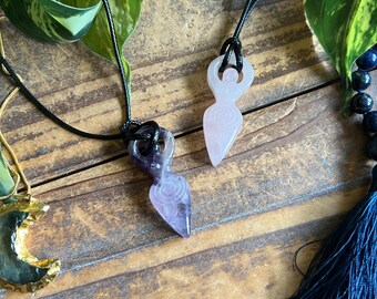 Collana Dea di Cristallo - Ametista, Quarzo Rosa, Cristalli, Pendente