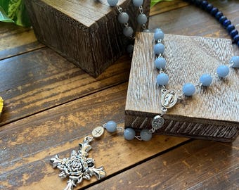 Angelite Rosary - Attuned to Mother Mary - Prayer Beads, Crystals, Mala, Jewelry, Necklace